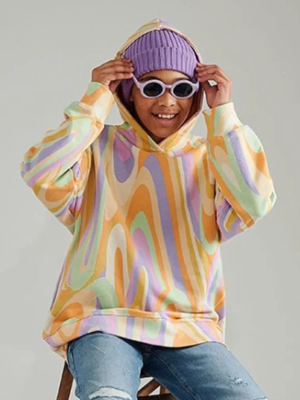 Zara Kids Groovy Printed Pastel Swirl Hoodie Sweater Size 13-14 - Picture 1 of 6